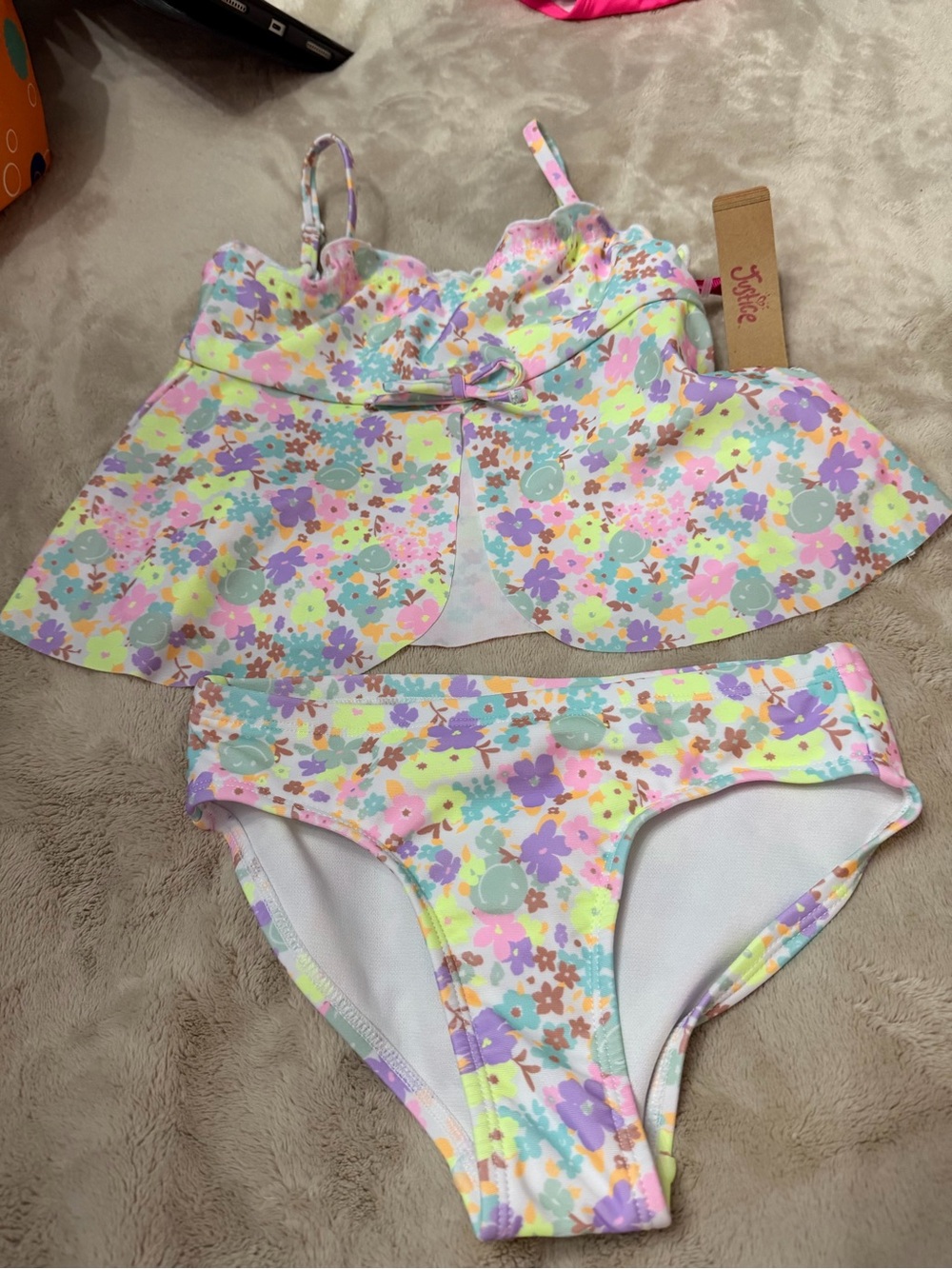 Justice Girls Pastel Floral Two-Piece Bikini - Lavender, Mint, Pink, Yellow
